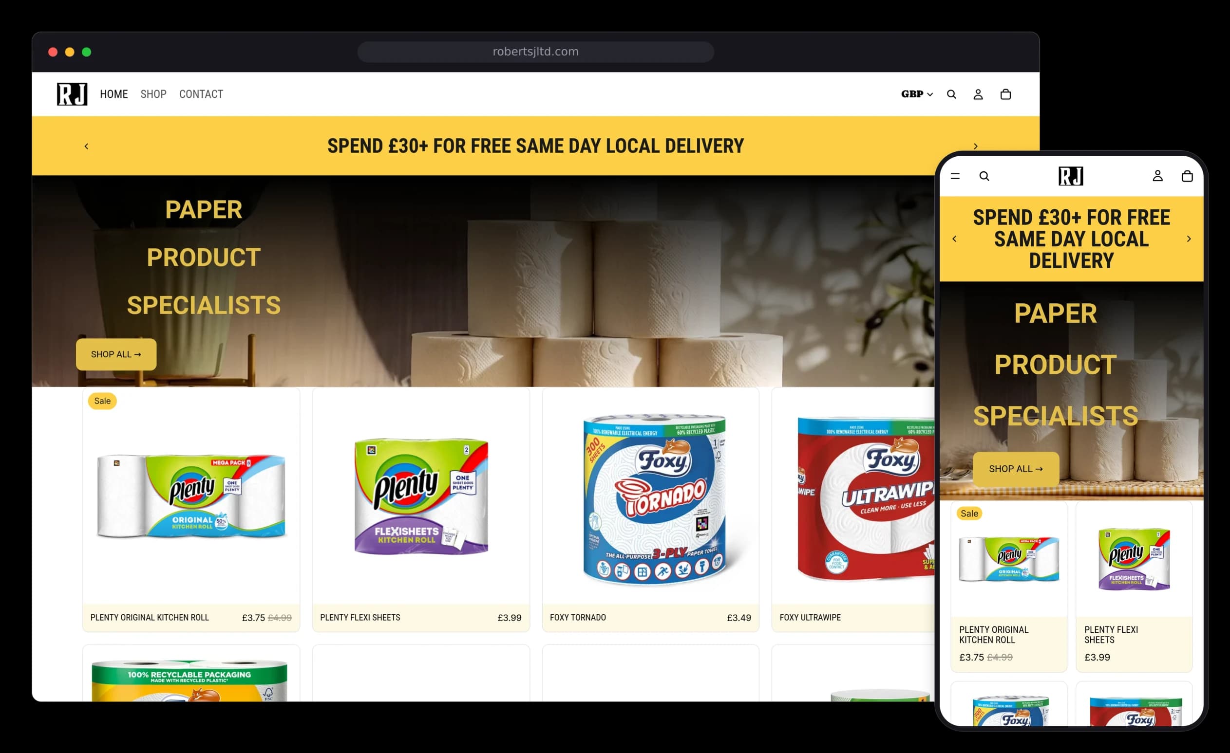 Roberts J Ltd website on desktop and mobile