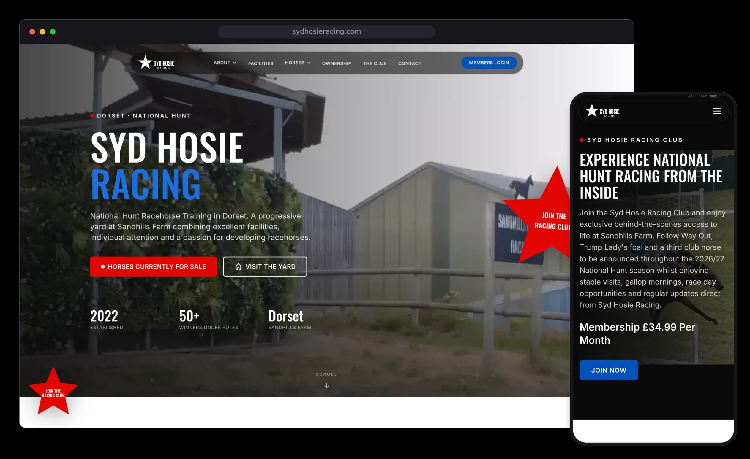 Syd Hosie Racing website on desktop and mobile