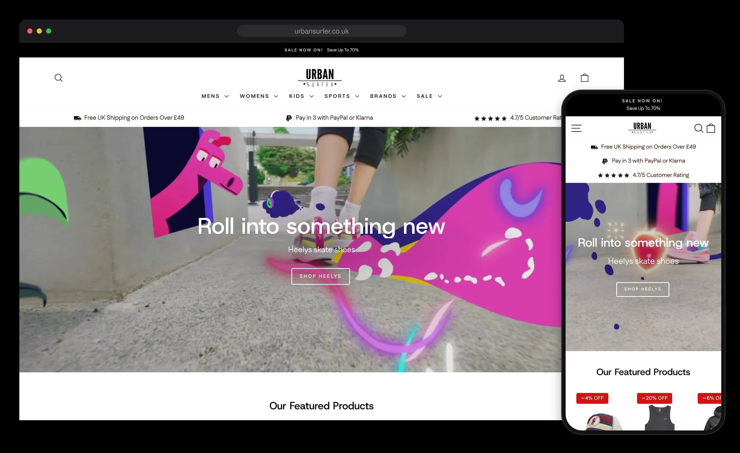 Urban Surfer website on desktop and mobile