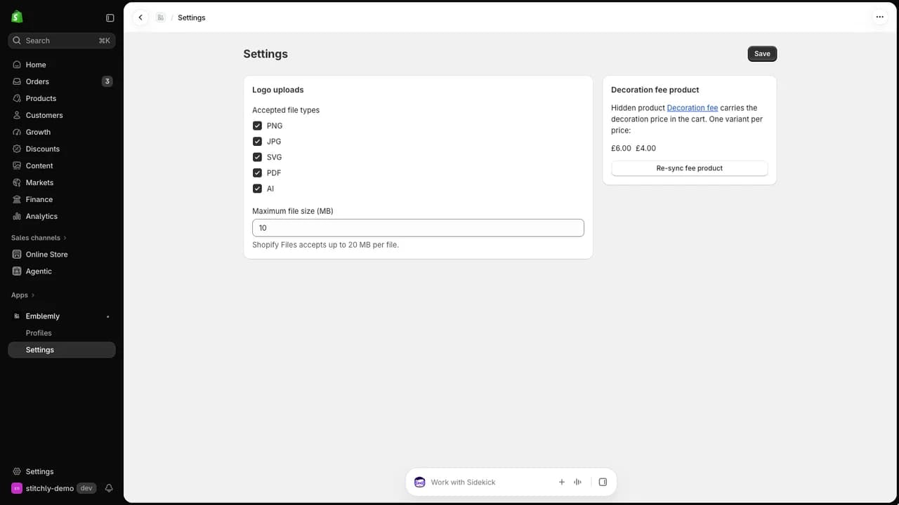 Emblemly admin — Settings