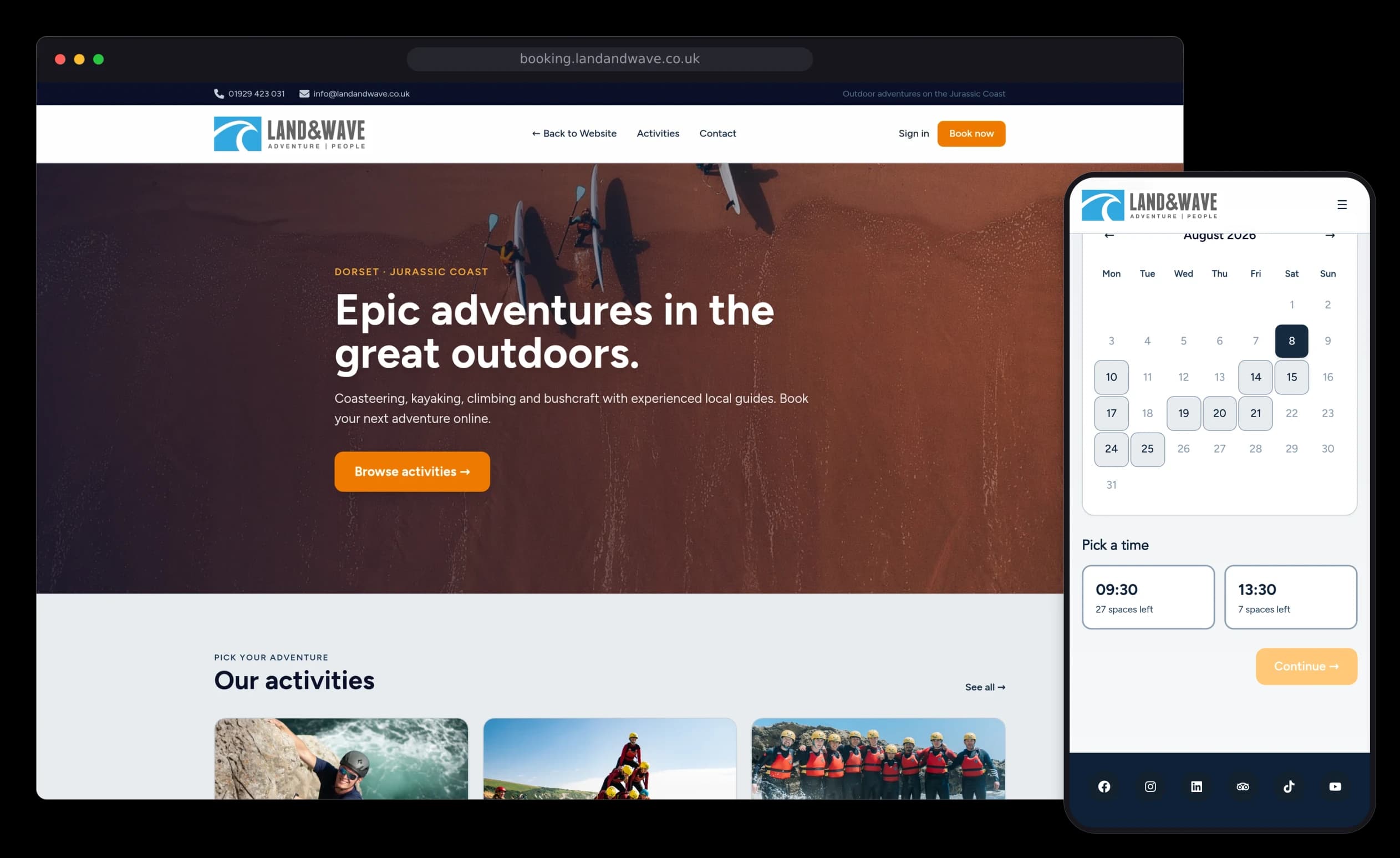 Land & Wave website on desktop and mobile