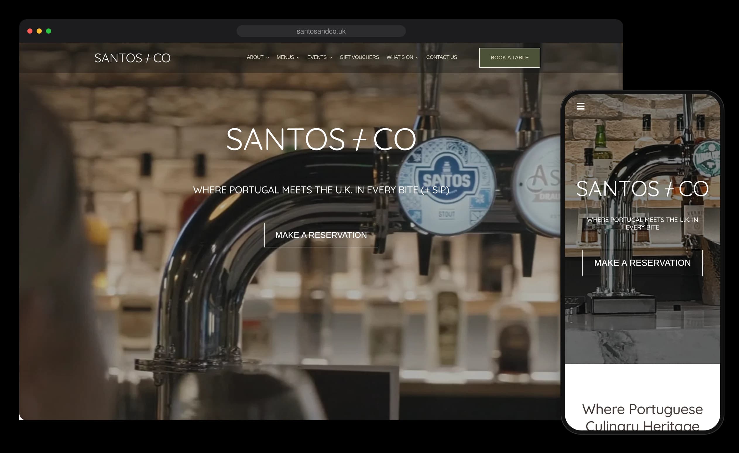 Santos + Co website on desktop and mobile