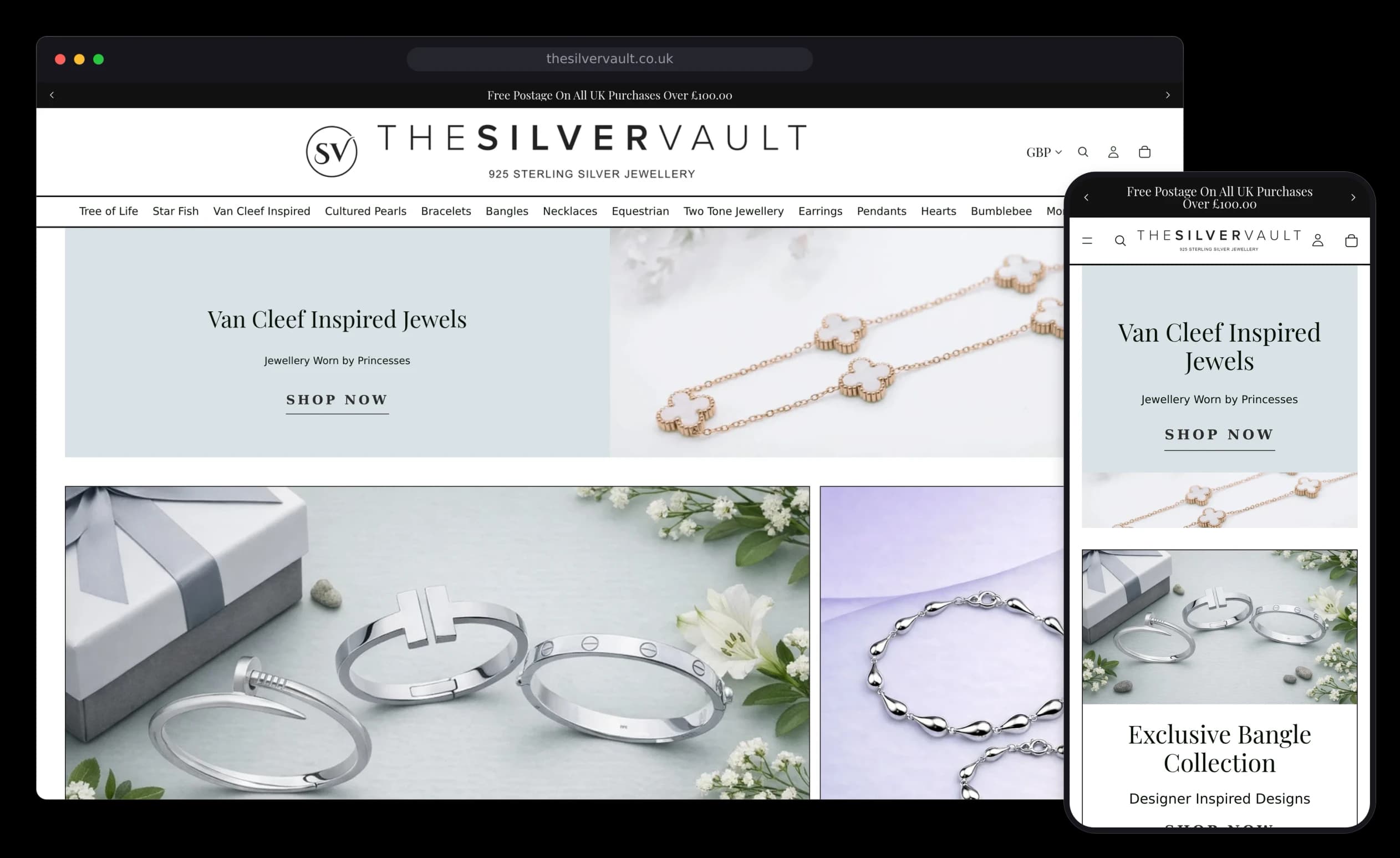The Silver Vault website on desktop and mobile
